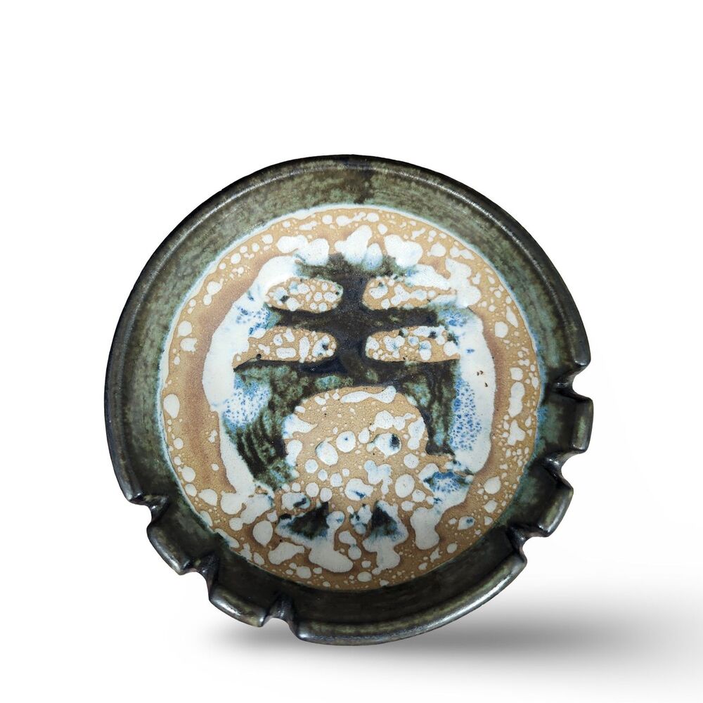 VTG Ashtray by Lapid Pottery Israel Abstract Hand Painted Ash Tray Bowl #424 MCM